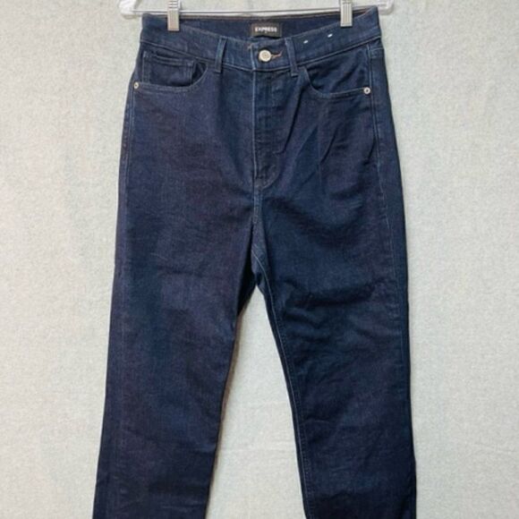 EXPRESS Women's 8R Dark Wash Blue Stretch Denim Straight Cropped High Rise Excel - Picture 1 of 3